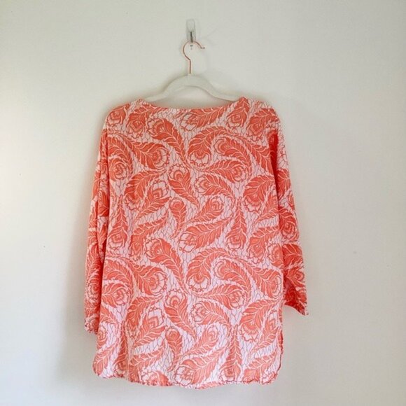 LOFT Coral & White Acanthus Pattern Blouse Cotton Lightweight Roomy Size M - Picture 2 of 10